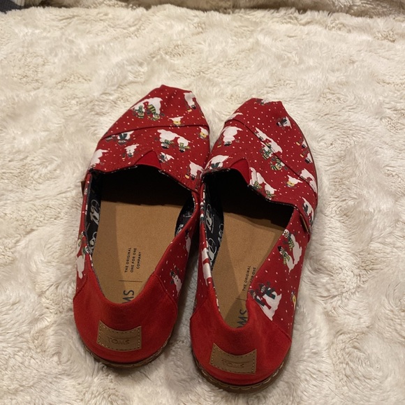 TOMS Christmas espadrilles, red with white snowman and snowflakes size 9.5 - Picture 3 of 8